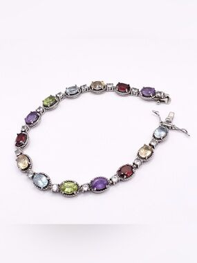 Vintage Ross Simmons multi gemstone 925 Sterling silver bracelet